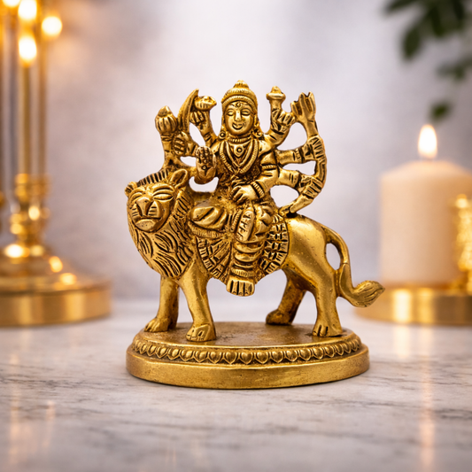 Handcrafted Brass Durga on Lion Statue – Spiritual Mandir Decor