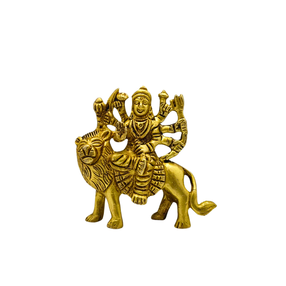 Handcrafted Brass Durga on Lion Statue – Spiritual Mandir Decor