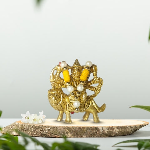 Divine Durga Brass Idol – Shakti Roop on Lion – Servpuja Store IN