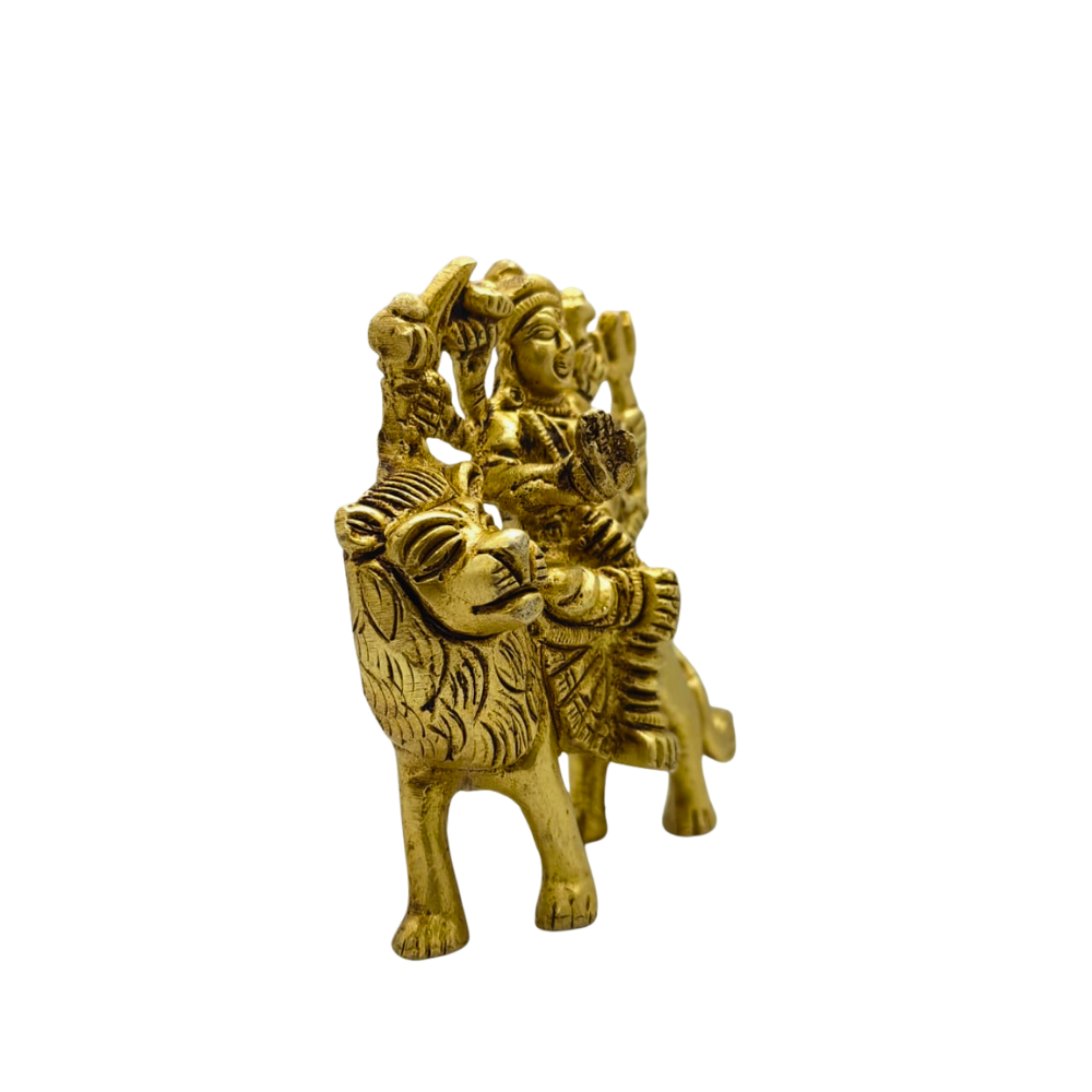Handcrafted Brass Durga on Lion Statue – Spiritual Mandir Decor