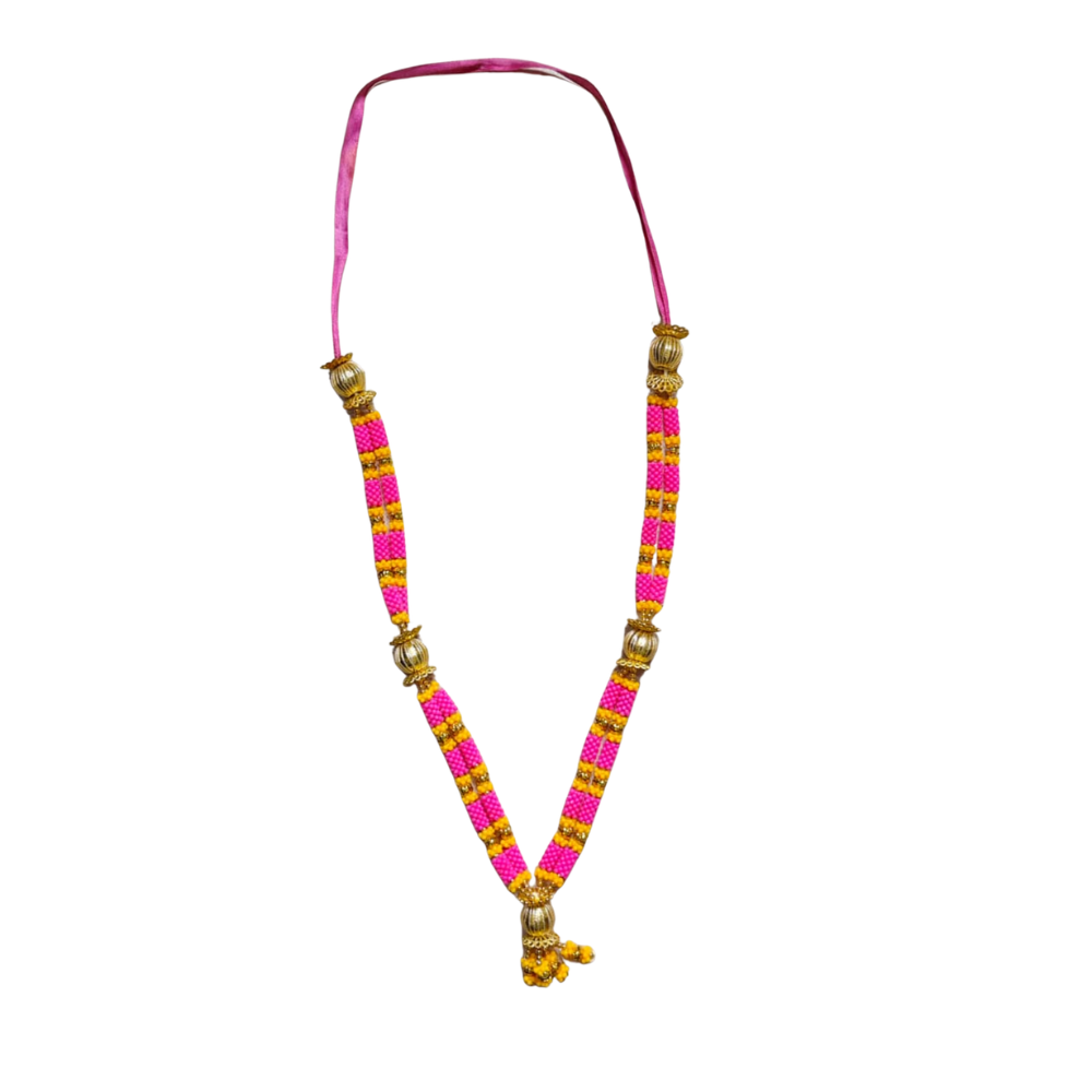 Premium Pink & Yellow Beads Decorative Mala | Designer Garland for Wedding & Festive Ceremony