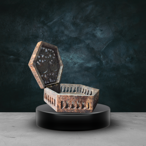 Hexagon Stone Carved Jali Box – Traditional Handcrafted Decorative Storage