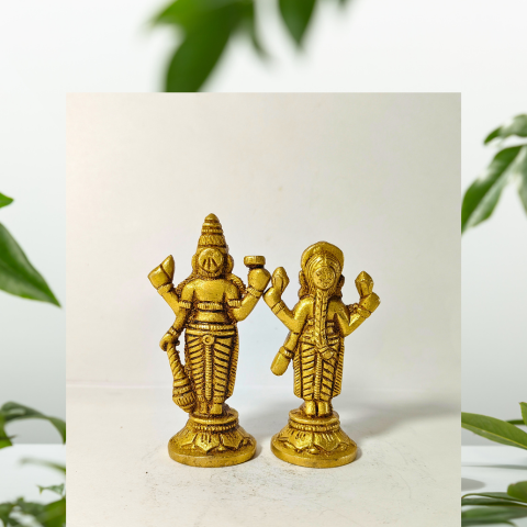 Holy Lakshmi Narayan Standing Brass Idol – Grace of Fortune & Preservation