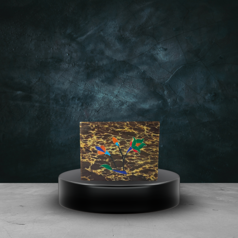 Brown Marble Stone Box with Multicolor Inlay Art