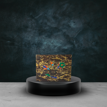 Brown Marble Stone Box with Multicolor Inlay Art