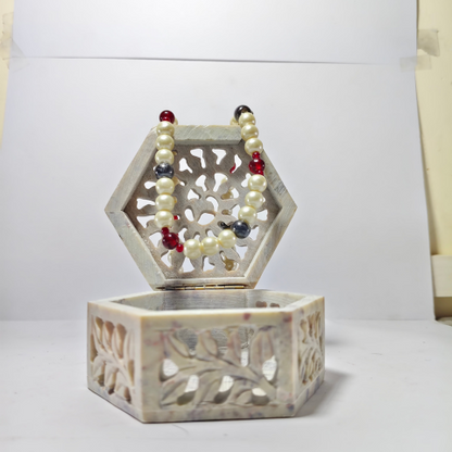 Pearl Glow Bead Necklace – Red & Black Accents