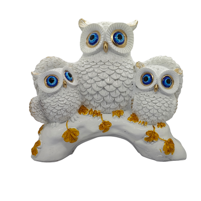 ServPuja Lucky Owl Family Statue – White Gold Vastu Décor