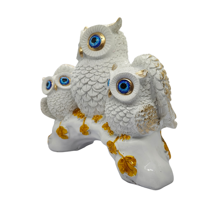 ServPuja Lucky Owl Family Statue – White Gold Vastu Décor