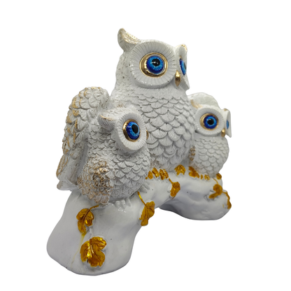ServPuja Lucky Owl Family Statue – White Gold Vastu Décor