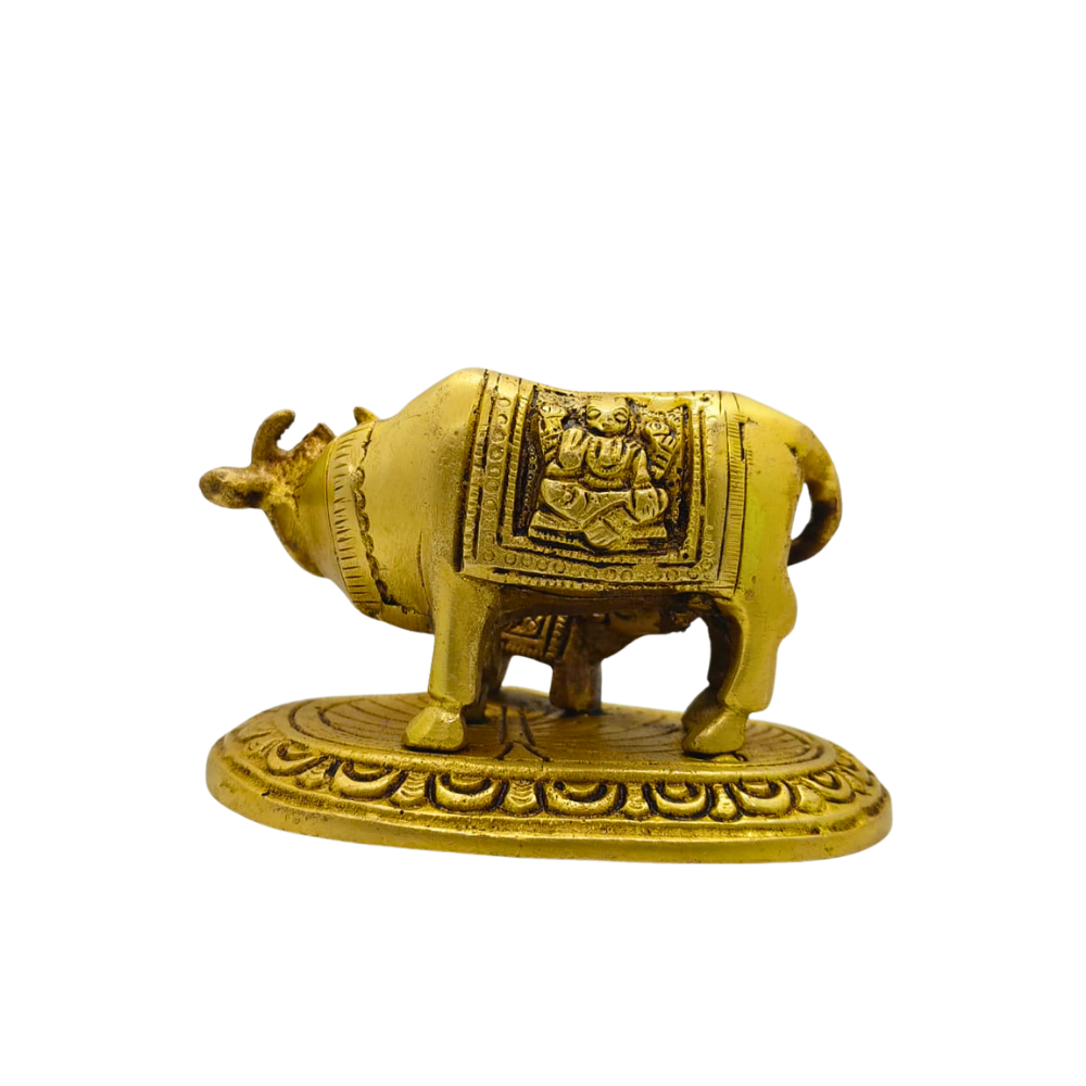 Brass Kamdhenu Cow and Calf Idol – Vastu Gau Mata Statue for Home Temple