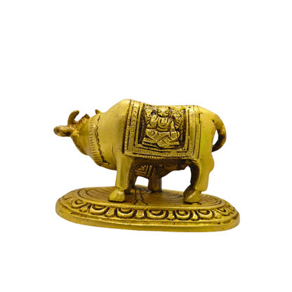 Brass Kamdhenu Cow and Calf Idol – Vastu Gau Mata Statue for Home Temple