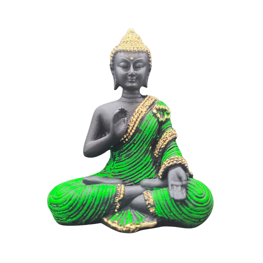 Blessing Buddha Statue – Green & Gold Meditation Idol for Peace & Prosperity