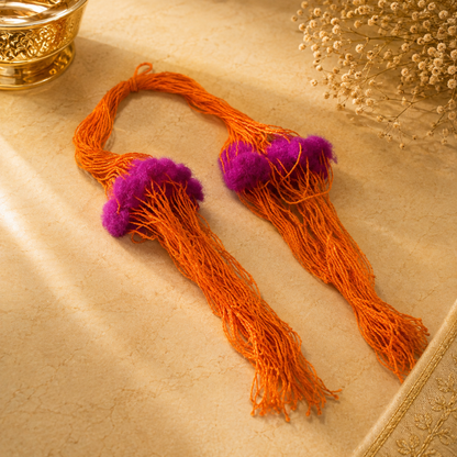 Colorful Lumba Rakhi for Raksha Bandhan – Orange Thread with Purple Pom Pom Design