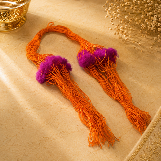 Colorful Lumba Rakhi for Raksha Bandhan – Orange Thread with Purple Pom Pom Design