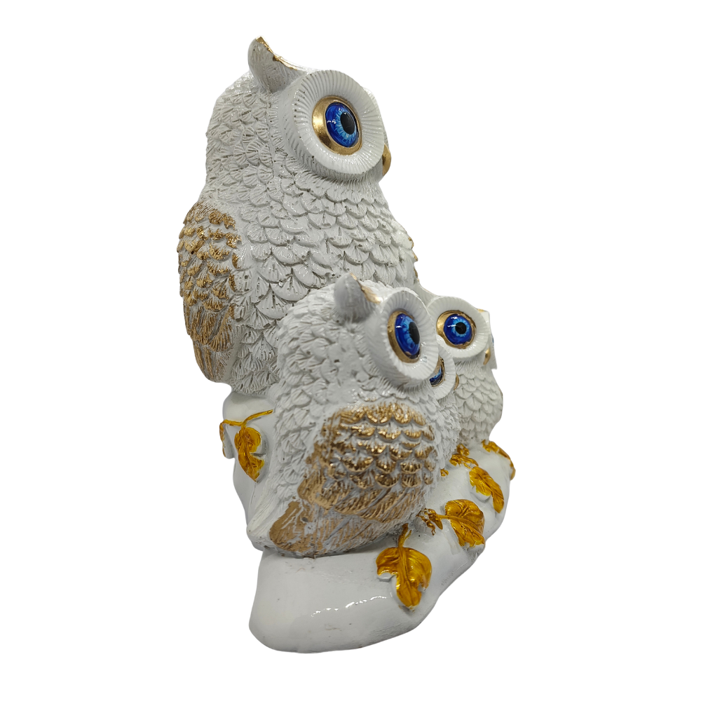 ServPuja Owl Family Statue for Home Décor – White Gold Decorative Idol