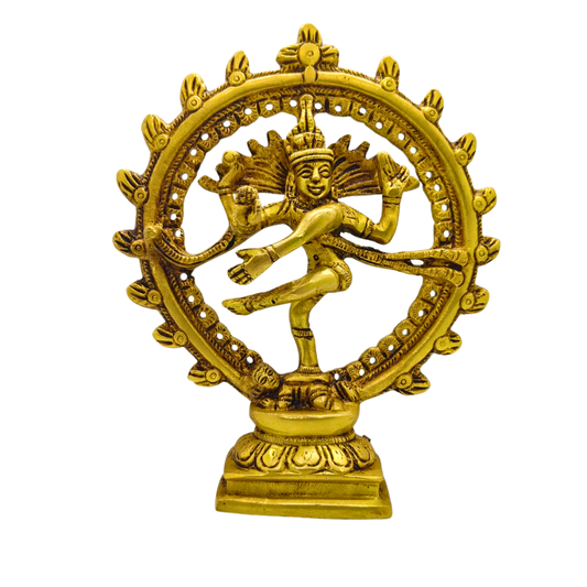 Golden Brass Nataraja Statue – Shiva Dancing Form Mandir Decor