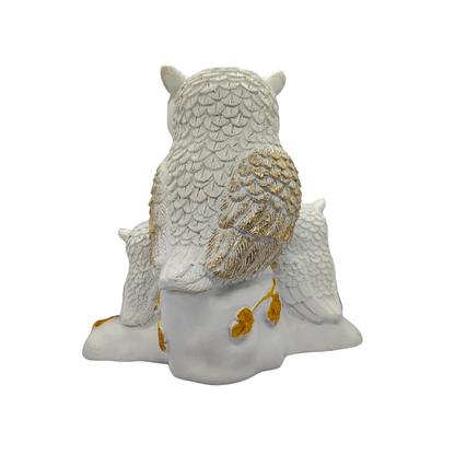 ServPuja Owl Family Statue for Home Décor – White Gold Decorative Idol