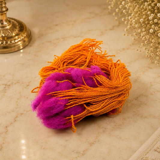 Festive Lumba Rakhi – Orange Thread with Purple Wool Tassel Work for Raksha Bandhan