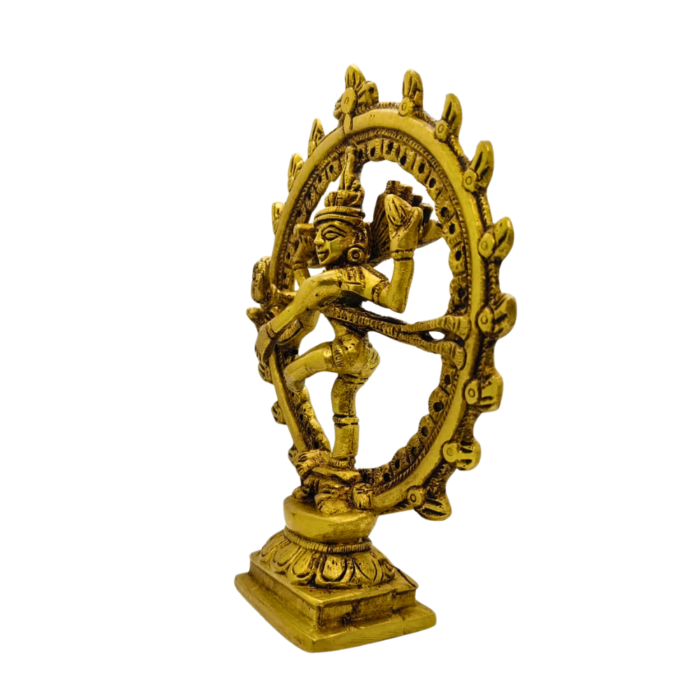 Golden Brass Nataraja Statue – Shiva Dancing Form Mandir Decor