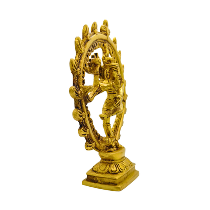 Golden Brass Nataraja Statue – Shiva Dancing Form Mandir Decor