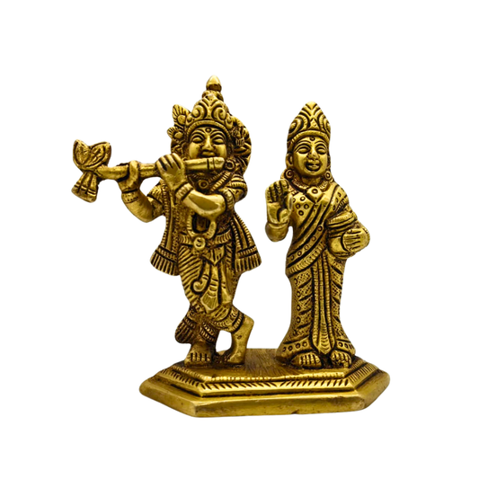 Small Brass Radha Krishna Idol – 5 Inch Decorative Statue for Home Temple & Puja Decor
