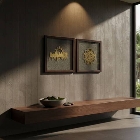 Pyrite Divine Wall Frame (7 Horses/Shri Yantra)