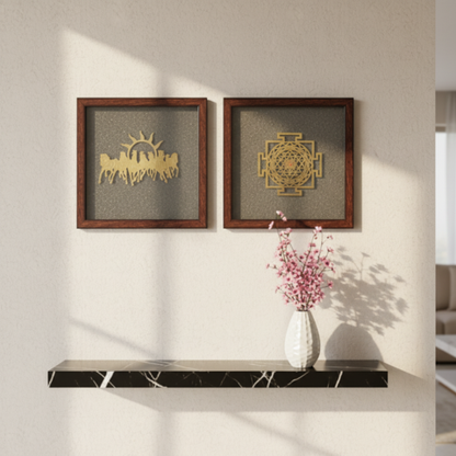 Pyrite Divine Wall Frame (7 Horses/Shri Yantra)