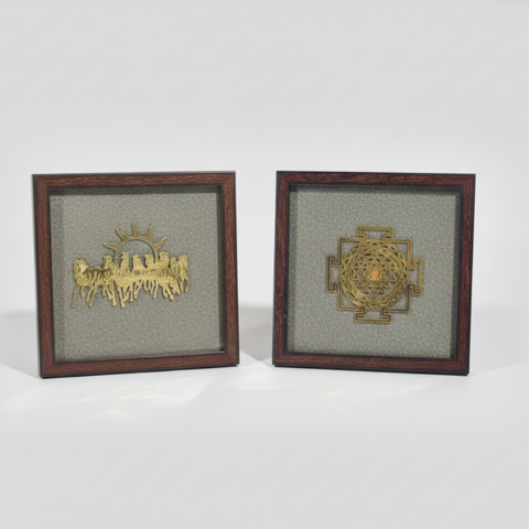 Pyrite Divine Wall Frame (7 Horses/Shri Yantra)