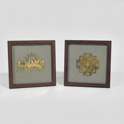 Pyrite Divine Wall Frame (7 Horses/Shri Yantra)