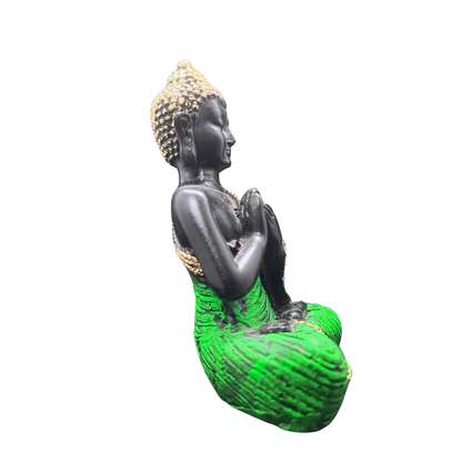 Green & Gold Buddha Statue in Dharmachakra Mudra for Home Decor