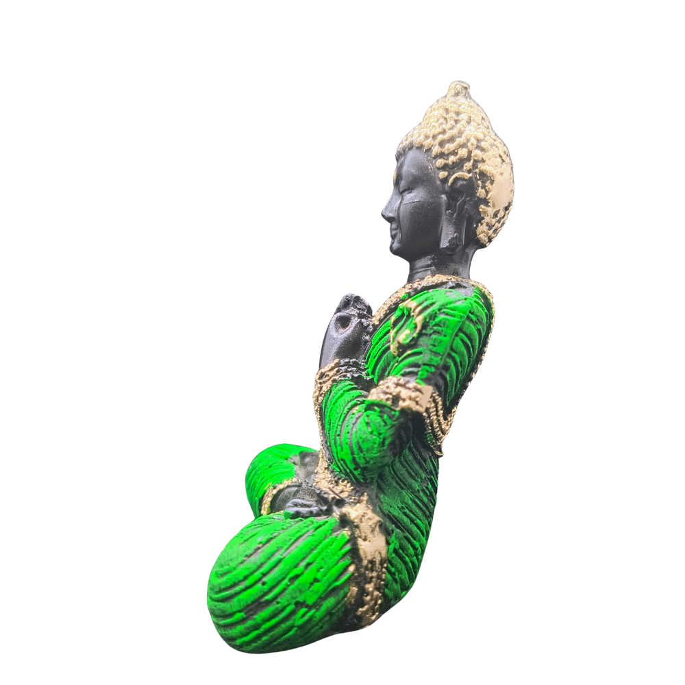 Green & Gold Buddha Statue in Dharmachakra Mudra for Home Decor