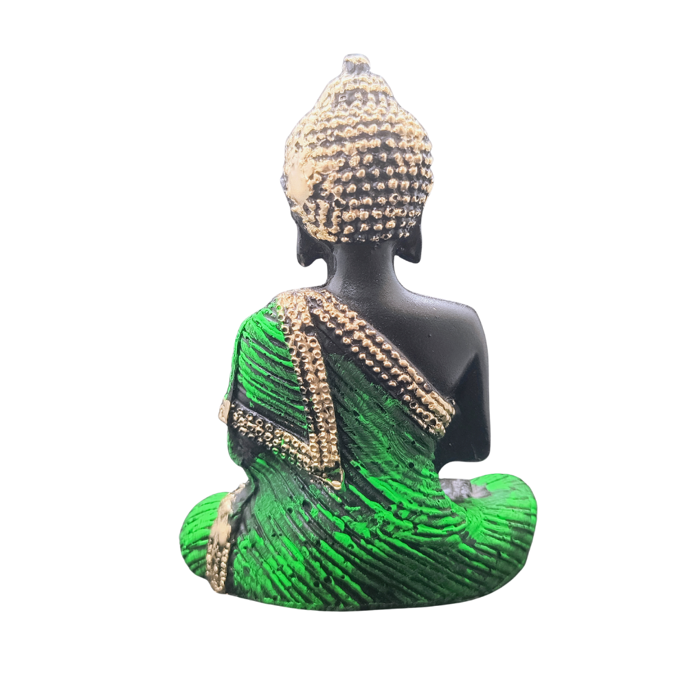 Green & Gold Buddha Statue in Dharmachakra Mudra for Home Decor
