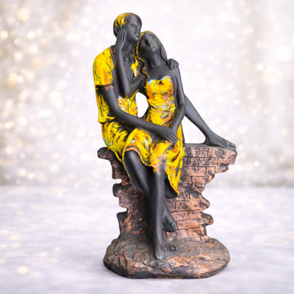 Romantic Couple Decorative Showpiece – Black & Yellow Artistic Finish