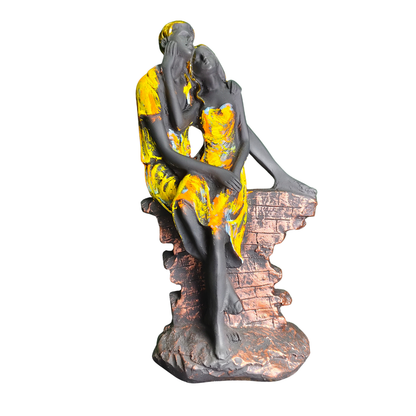 Romantic Couple Decorative Showpiece – Black & Yellow Artistic Finish