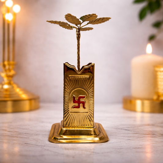Brass Tulsi Tree with Swastik Base – Auspicious Mandir & Griha Pravesh Decor