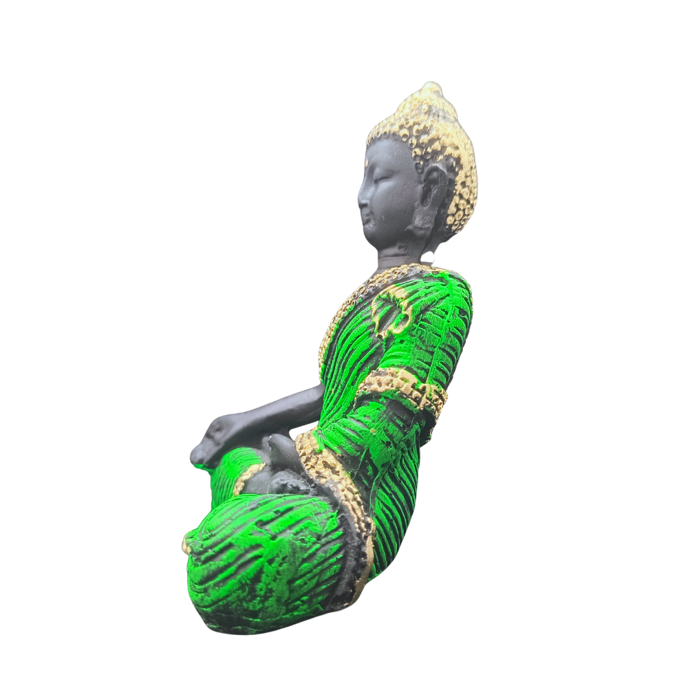 Green & Gold Meditating Buddha Idol in Bhumisparsha Mudra for Home Decor