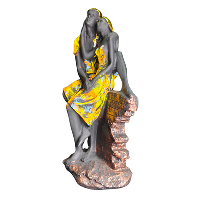 Romantic Couple Decorative Showpiece – Black & Yellow Artistic Finish