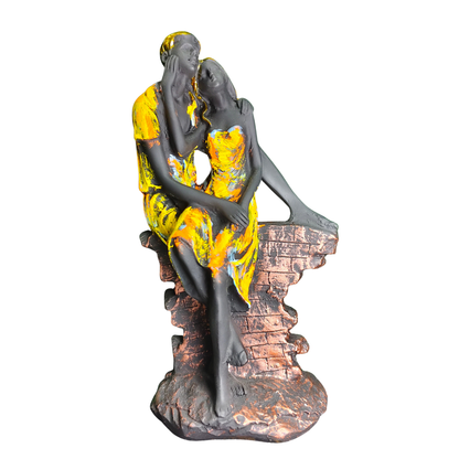 Romantic Couple Decorative Showpiece – Black & Yellow Artistic Finish