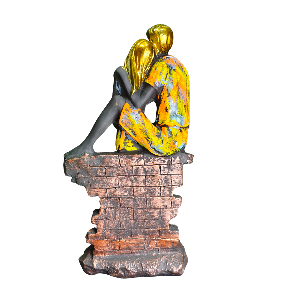 Romantic Couple Decorative Showpiece – Black & Yellow Artistic Finish