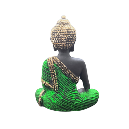 Green & Gold Meditating Buddha Idol in Bhumisparsha Mudra for Home Decor