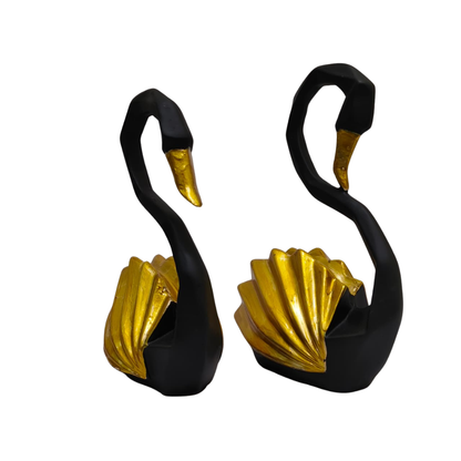 Black & Gold Swan Couple Statue – Premium Home Decor Showpiece