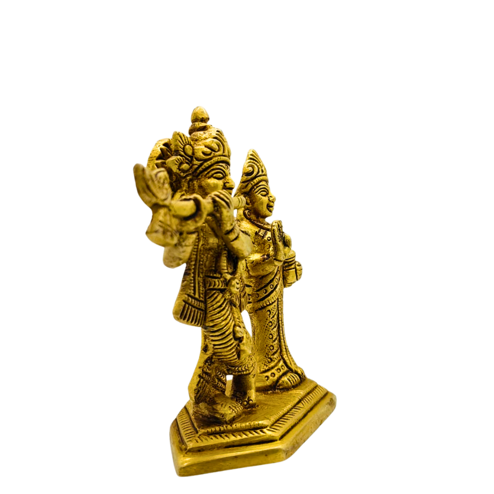 Small Brass Radha Krishna Idol – 5 Inch Decorative Statue for Home Temple & Puja Decor