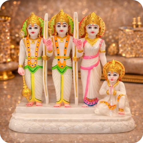 Premium Ram Darbar Marble Finish Statue for Home Mandir & Pooja