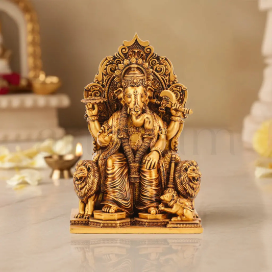 Big Brass Lord Ganesha Statue (15 Inch) – Antique Finish Mandir Decorative Idol