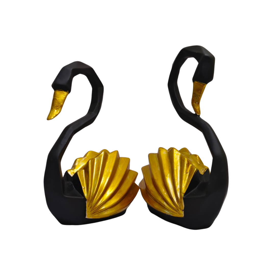 Black & Gold Swan Couple Statue – Premium Home Decor Showpiece