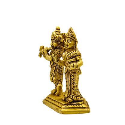 Small Brass Radha Krishna Idol – 5 Inch Decorative Statue for Home Temple & Puja Decor
