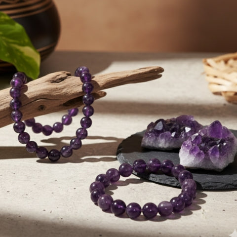 Natural Amethyst Bead Bracelet – Crystal Jewelry for Healing, Calmness & Clarity