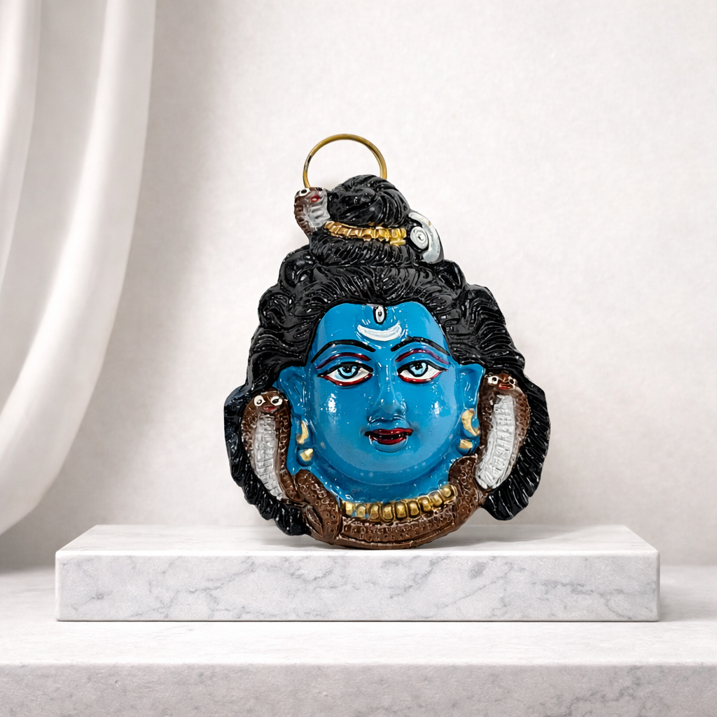 Divine Blue Shiva Wall Mask – Handcrafted Spiritual Decor
