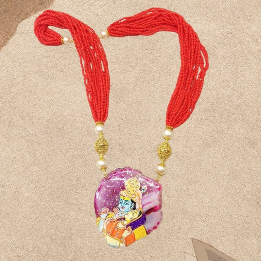 Sacred Radha Krishna Hand-Painted Necklace