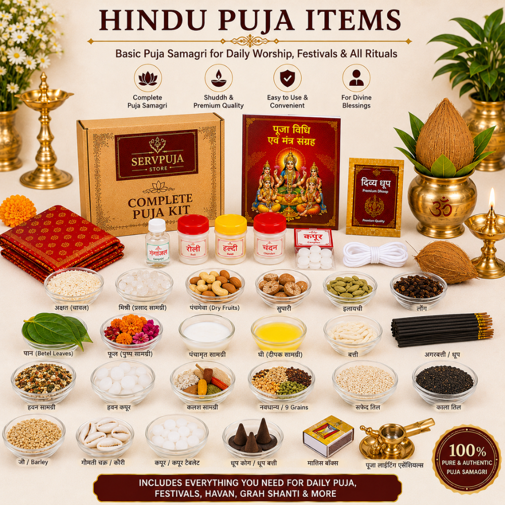 Essential Hindu Puja Items Kit for Daily Worship, Festivals & Sacred Rituals